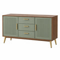 Aparador 160 cm de tablero de madera verde salvia y nogal con 3 cajones estilo retro