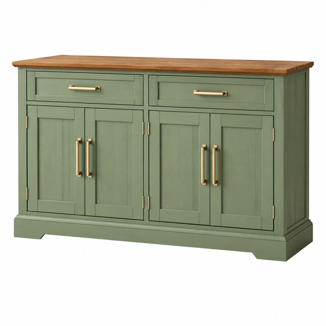Aparador 160 x 45 x 90 cm de madera verde con encimera acabado madera - almacenamiento de estilo rústico
