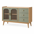 Aparador 120 x 40 x 85 cm de madera verde y natural con cristal acanalado - almacenaje nórdico