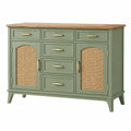 Aparador 120 x 40 x 90 cm de madera verde con rejilla de ratán - almacenaje de estilo vintage