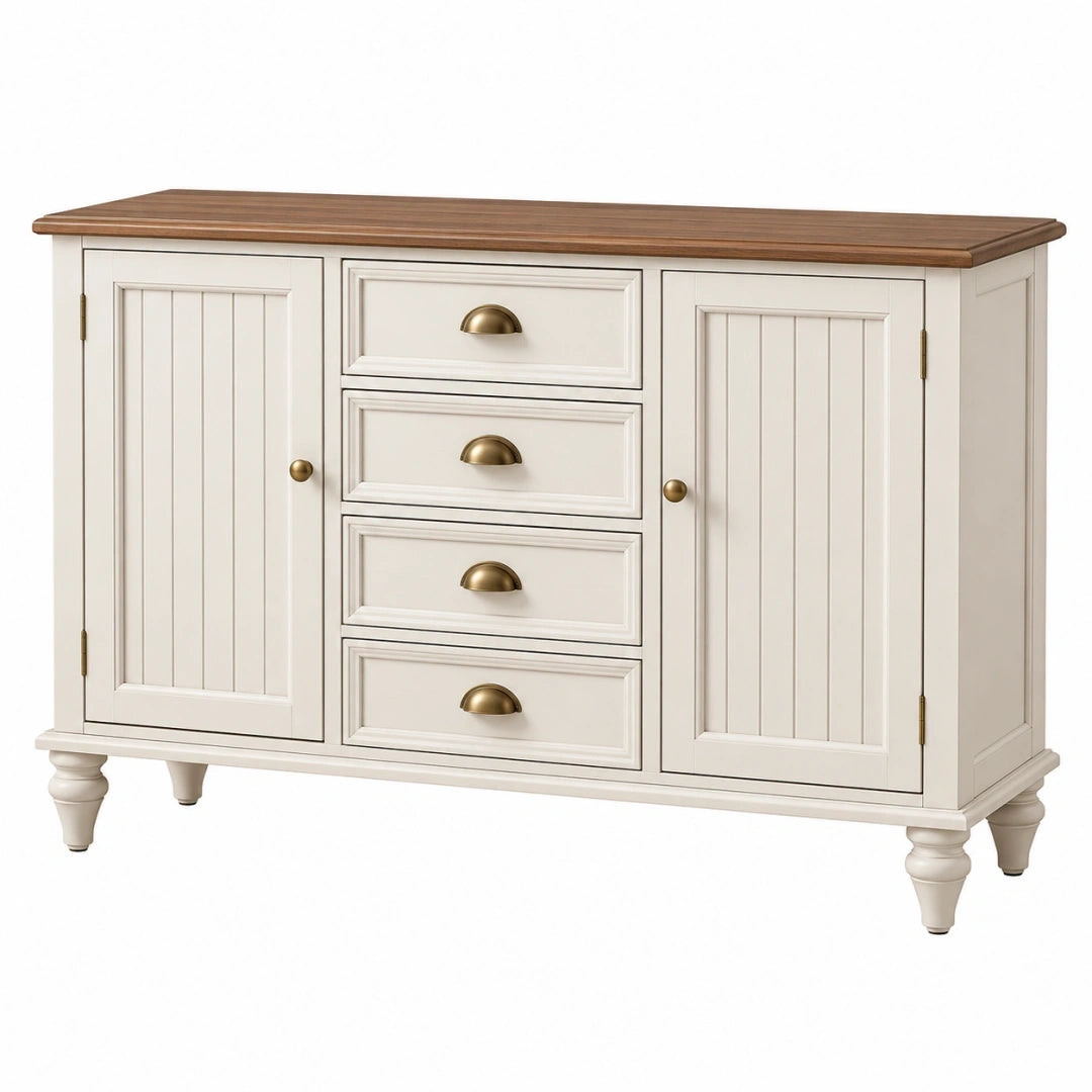Aparador 140 x 45 x 85 cm de madera blanco y marrón con 4 cajones estilo clásico