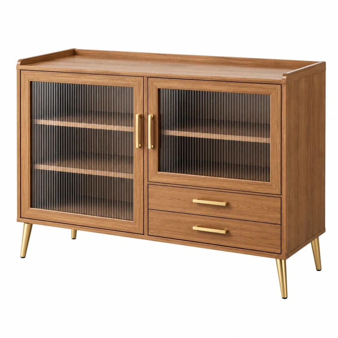 Aparador 120 x 40 x 90 cm de madera marrón con vidrio acanalado - almacenaje moderno