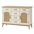 Aparador 140 x 45 x 90 cm de madera blanco y natural con ratán - almacenamiento de estilo campestre