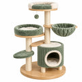 Árbol rascador para gatos 60 x 60 x 145 cm de madera sisal y felpa verde y beige con cueva y hamacas
