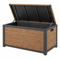 Arcón de almacenaje 120 cm de madera y acero negro para exterior con tapa elevable