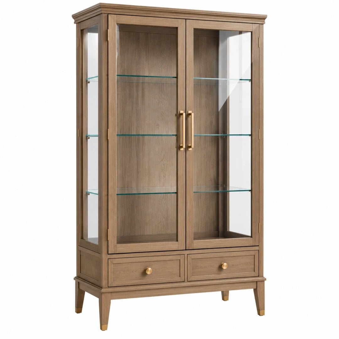 Vitrina 100 x 45 x 180 cm de madera marrón con cristal y cajones de estilo clásico