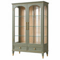Vitrina 100 x 42 x 180 cm de madera y vidrio verde grisáceo con cajones estilo clásico