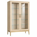 Vitrina 90 x 40 x 180 cm de madera color roble con puertas de vidrio y patas metálicas