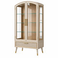 Vitrina 90 x 40 x 180 cm de madera y vidrio beige con cajón estilo clásico