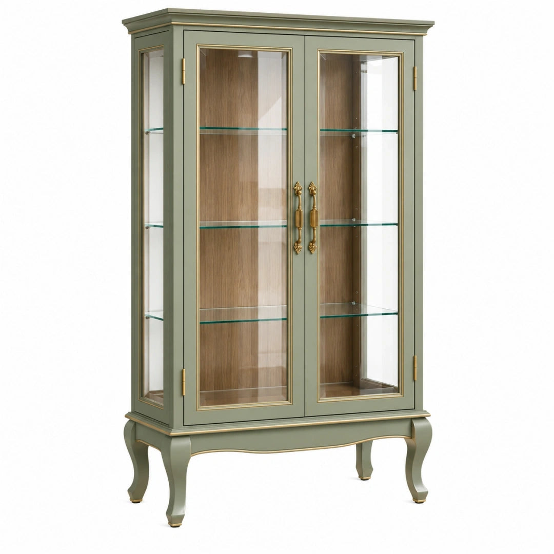 Vitrina 90 x 40 x 170 cm de madera y vidrio verde estilo clásico