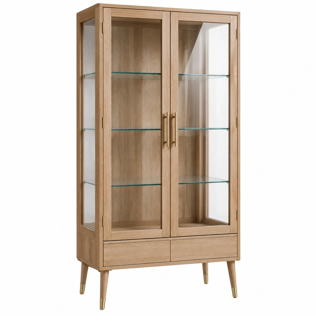 Vitrina 90 x 40 x 180 cm de madera y vidrio marrón claro - almacenaje de estilo nórdico