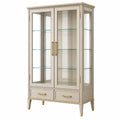 Vitrina 90 x 40 x 180 cm de madera beige con vidrio y cajones estilo clásico