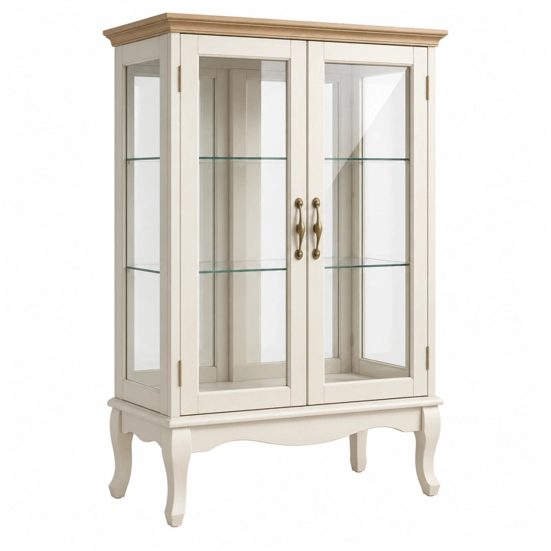 Vitrina de 90 x 40 x 160 cm de madera y vidrio color crema estilo clásico