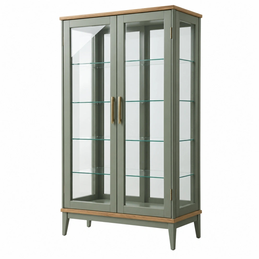 Vitrina 90 x 40 x 180 cm de madera y vidrio verde estilo contemporáneo