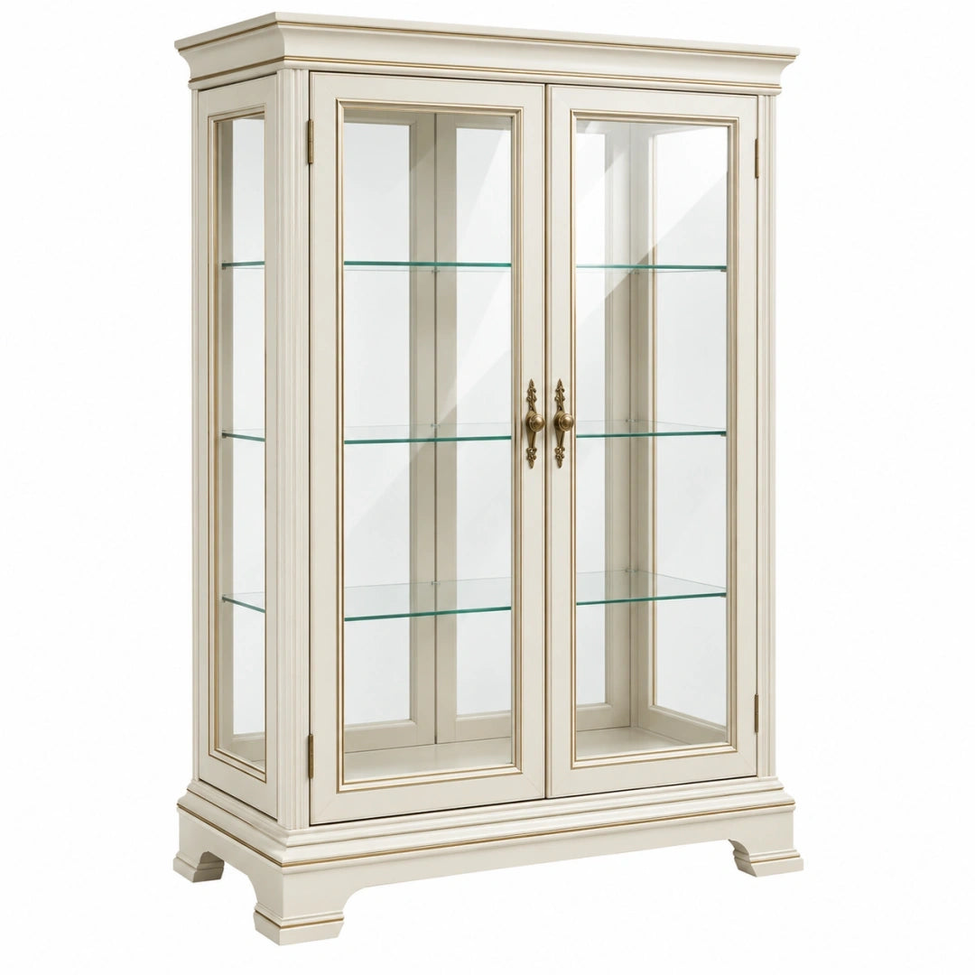Vitrina 100 x 45 x 190 cm de madera y vidrio blanca con puertas estilo clásico