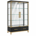 Vitrina 90 x 40 x 180 cm de vidrio transparente y metal negro dorado con cajones