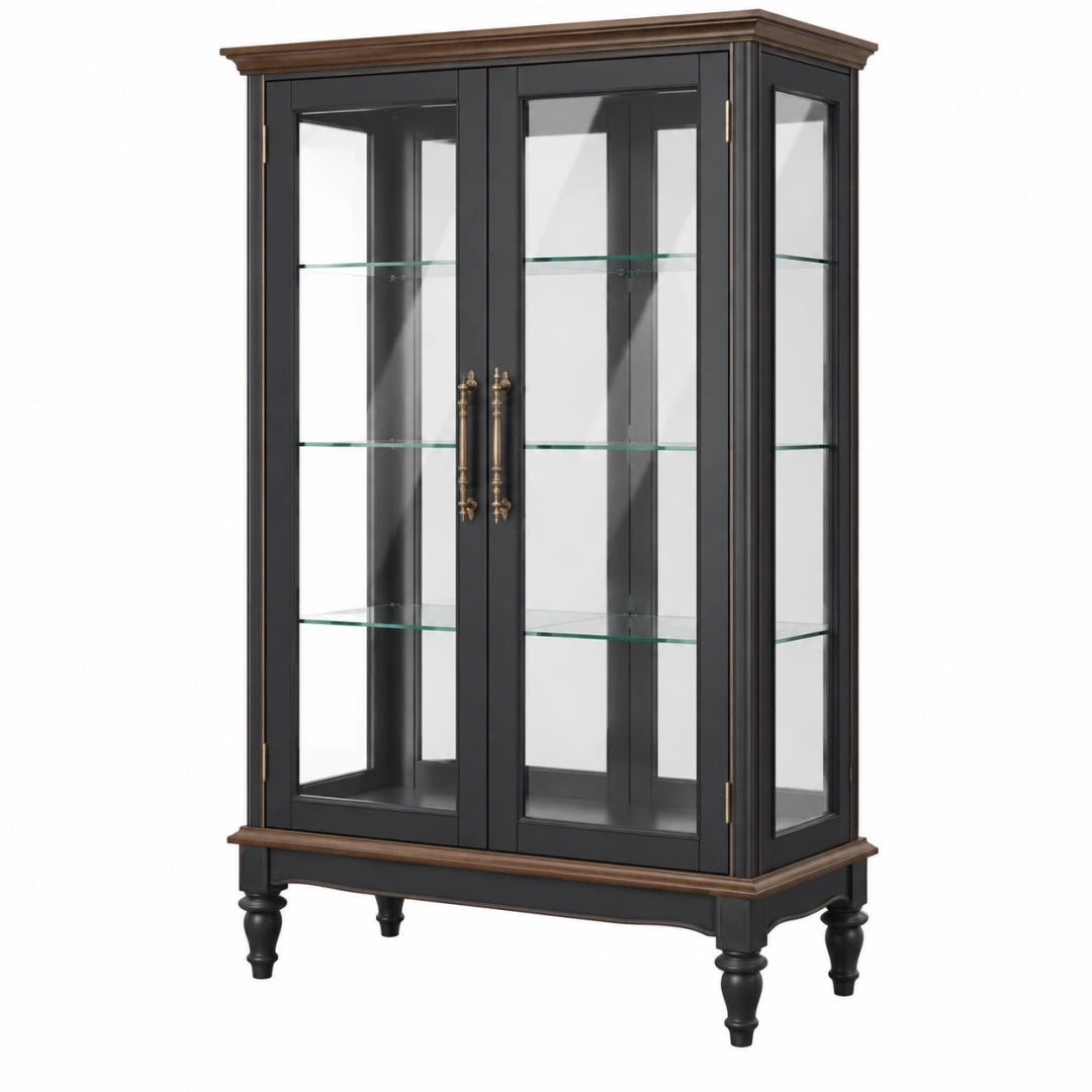 Vitrina 90 x 40 x 180 cm de madera y vidrio negra y marrón clásica con 2 puertas