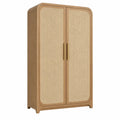 Armario 100 x 55 x 190 cm de madera marrón con rejilla de ratán - almacenaje de estilo natural