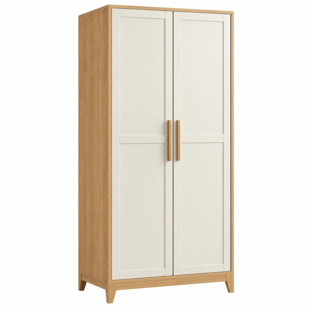Armario 90 x 55 x 190 cm de madera beige y roble para dormitorio de estilo nórdico con dos puertas