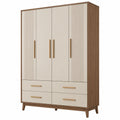 Armario 120 x 50 x 200 cm de madera beige y nogal con 4 puertas y 4 cajones