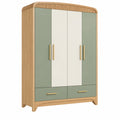 Armario ropero 100 x 50 x 180 cm de madera verde y blanco con cajones estilo nórdico