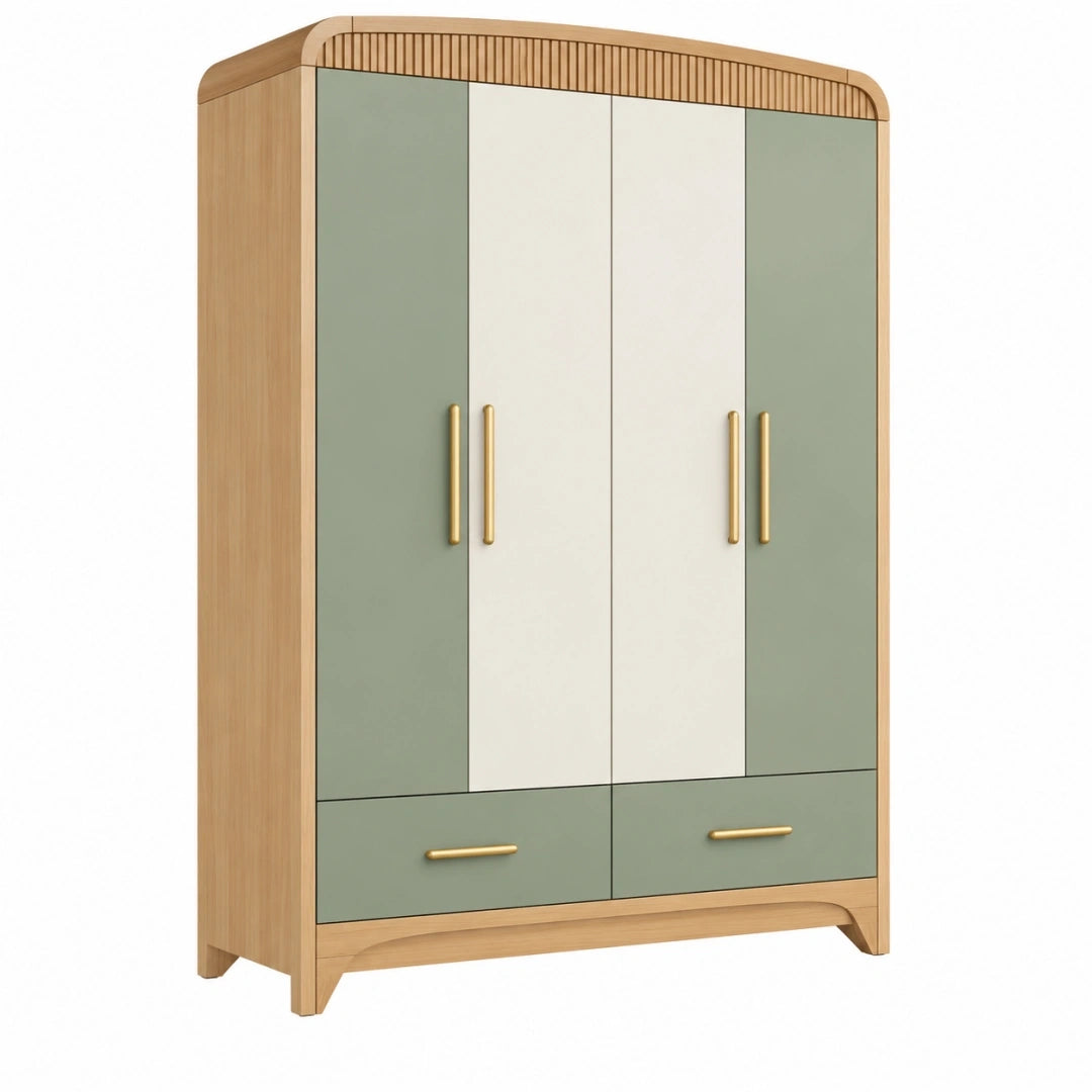 Armario ropero 100 x 50 x 180 cm de madera verde y blanco con cajones estilo nórdico