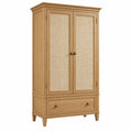 Armario 100 x 55 x 200 cm de madera natural y fibra trenzada con 2 puertas 1 cajón estilo clásico