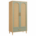 Armario 80 x 40 x 180 cm de madera verde salvia con rejilla trenzada estilo nórdico